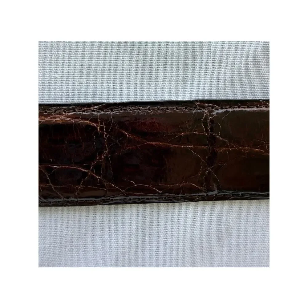 Vintage Genuine Crocodile Skin Belt Made in Italy 44/110 Brown / Gold Buckle